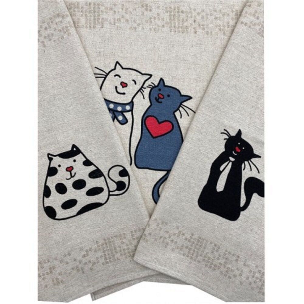 Best Kitchen Towels - Lovely Cats (23" x 18" each) Linen / Cotton Mix